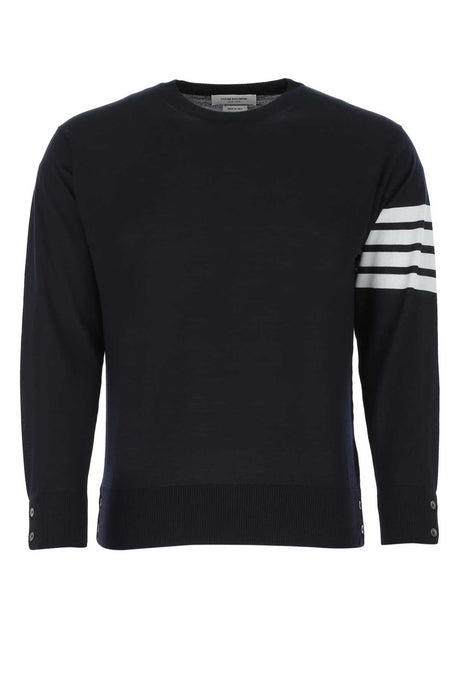 THOM BROWNE Classic Navy Blue Wool Sweater for Men