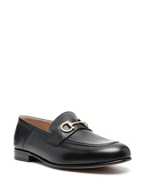 FERRAGAMO Stylish Black Leather Loafers with Gancini Hook Buckle for Women