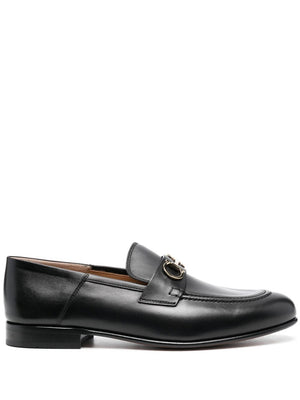 FERRAGAMO Stylish Black Leather Loafers with Gancini Hook Buckle for Women