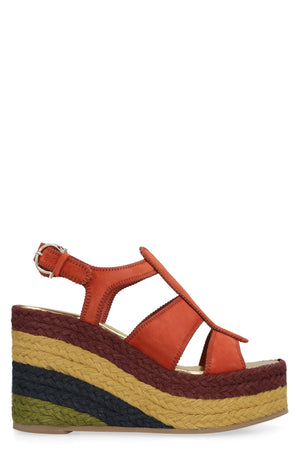 FERRAGAMO Orange Jute Wedge Espadrilles for Women with Adjustable Ankle Strap and Platform