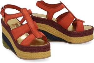 FERRAGAMO Orange Jute Wedge Espadrilles for Women with Adjustable Ankle Strap and Platform