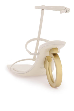 FERRAGAMO White Suede Sandals with Gold-tone Sculptural Heel for Women