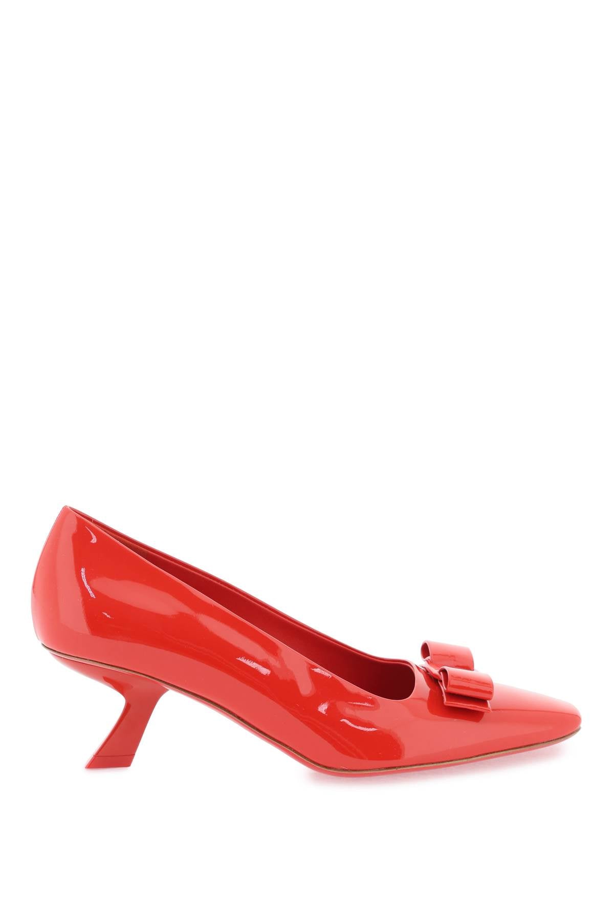 FERRAGAMO Sophisticated Red Patent Leather Heels with Iconic Vara Bow - Women's Fashion Pumps