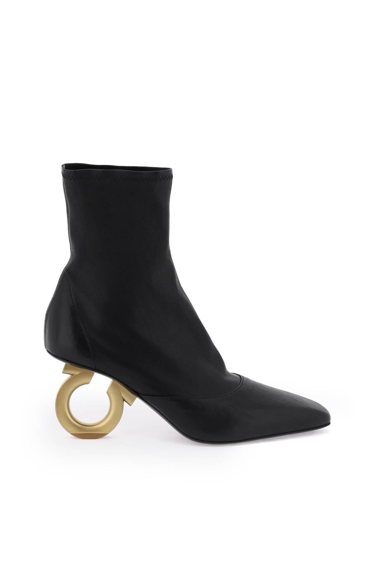 FERRAGAMO Black Leather Runway Gancio T.7 Boots for Women | FW23