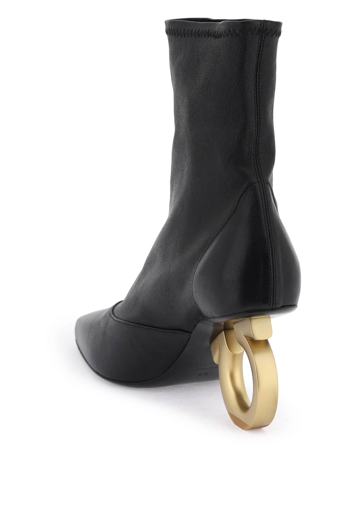 FERRAGAMO Black Leather Runway Gancio T.7 Boots for Women | FW23