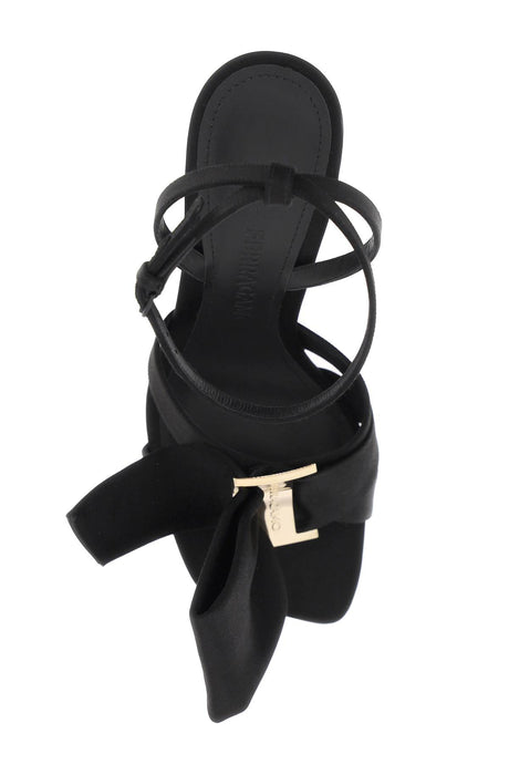 FERRAGAMO Black Asymmetric Bow Satin Sandals for Women - FW23 Collection