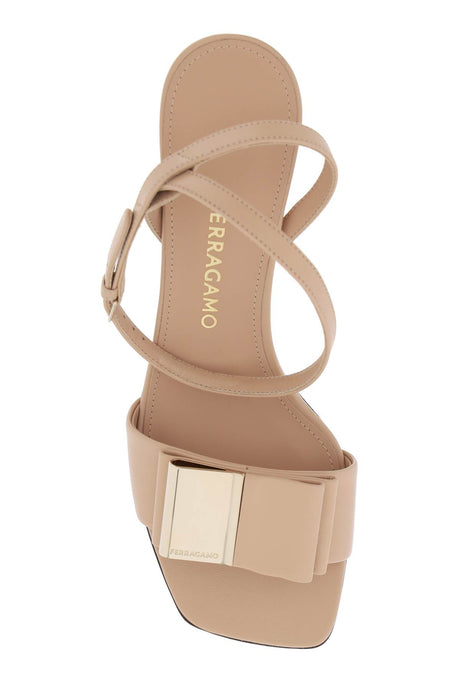 FERRAGAMO Double Bow Leather Sandals for Women in Pink - FW23 Collection