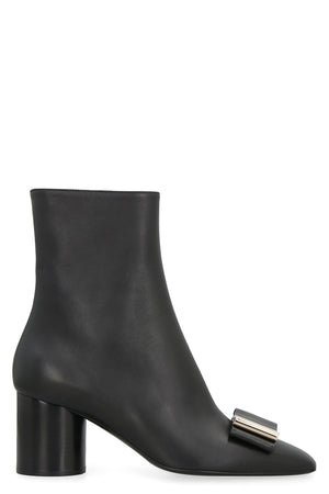 Women's Black Leather Ankle Boots with Vara Front Bow