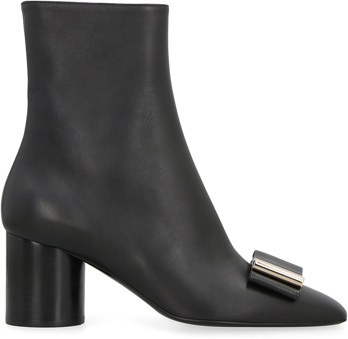 Women's Black Leather Ankle Boots with Vara Front Bow
