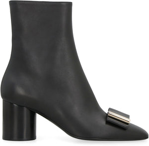 Black Leather Ankle Boots with Vara Front Bow for Women