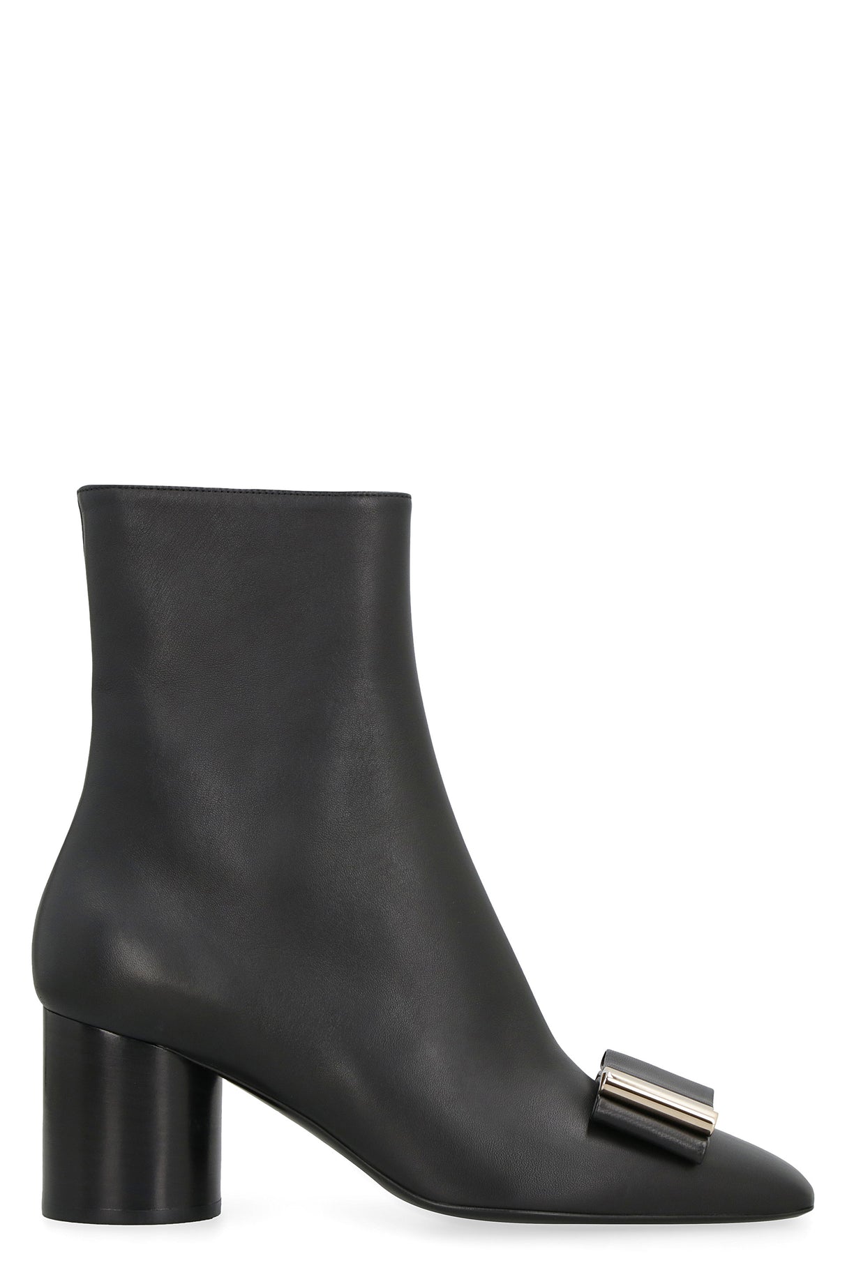 Black Leather Ankle Boots with Vara Front Bow for Women