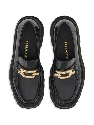 FERRAGAMO Stylish Gancio Hook Leather Loafers for Women