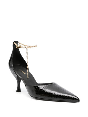 Chain Link Patent Leather Neckline Pumps for Women