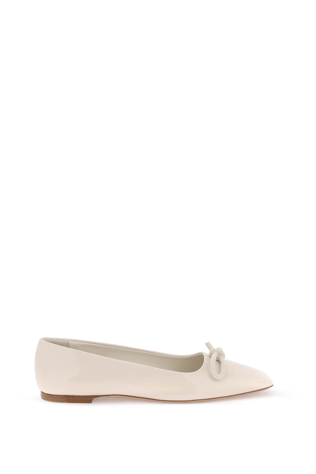 SS24 White Patent Leather Ballet Flats with Asymmetrical Bow