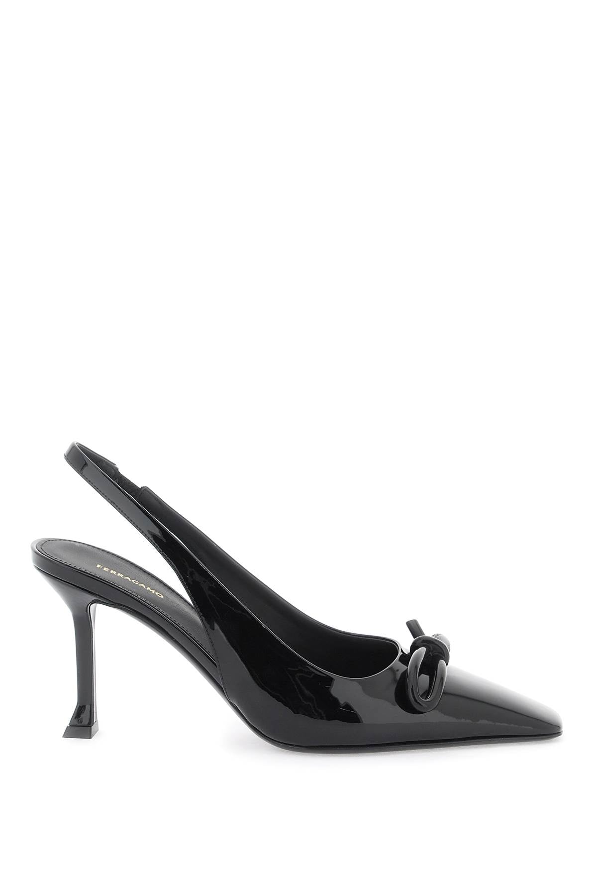 FERRAGAMO Black Asymmetric Slingback Pumps with Bow for Women