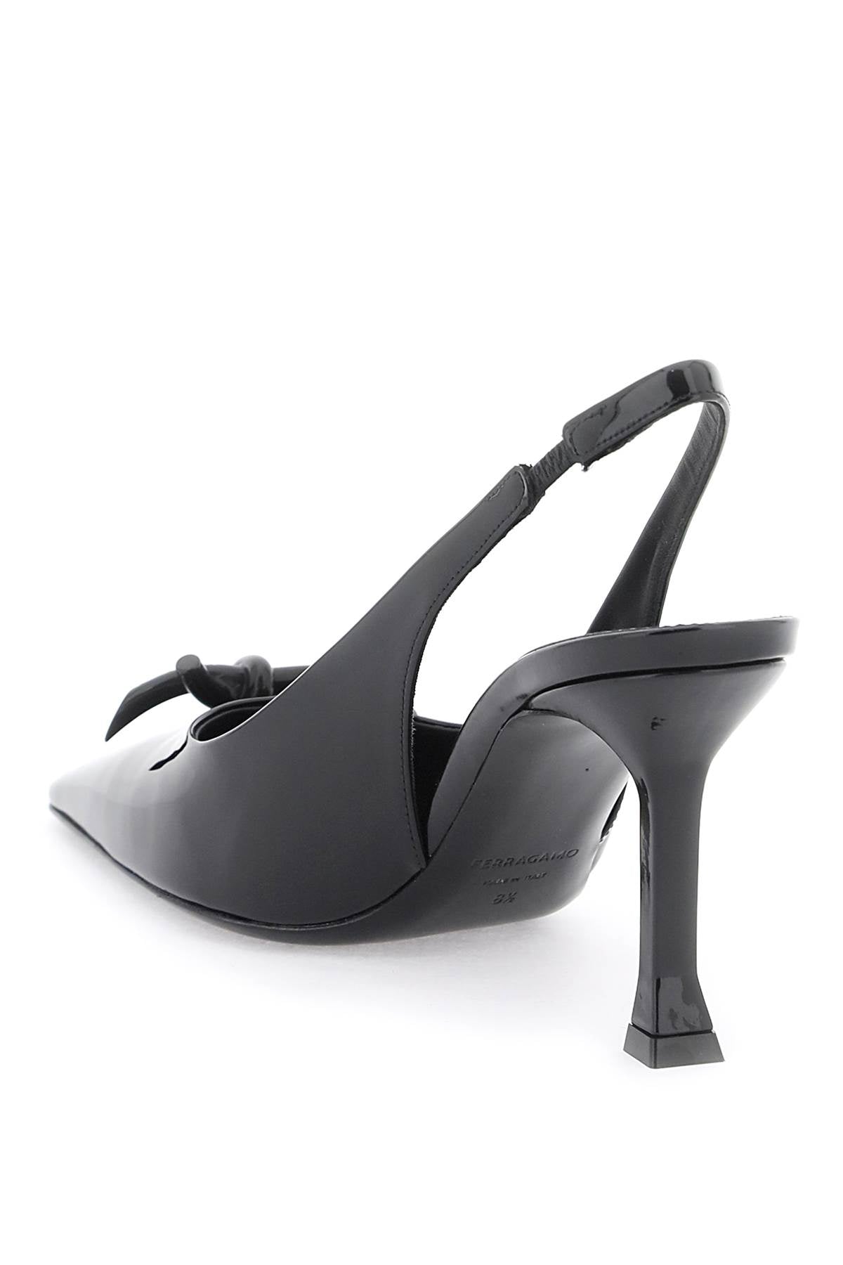 FERRAGAMO Black Asymmetric Slingback Pumps with Bow for Women