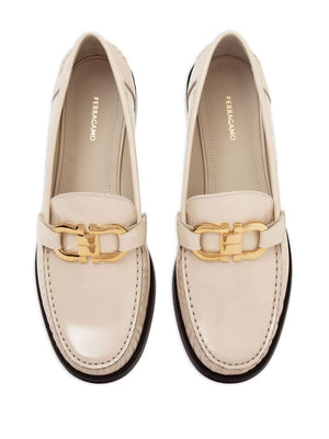 FERRAGAMO Patent Leather Loafers with Gold-Tone Hardware