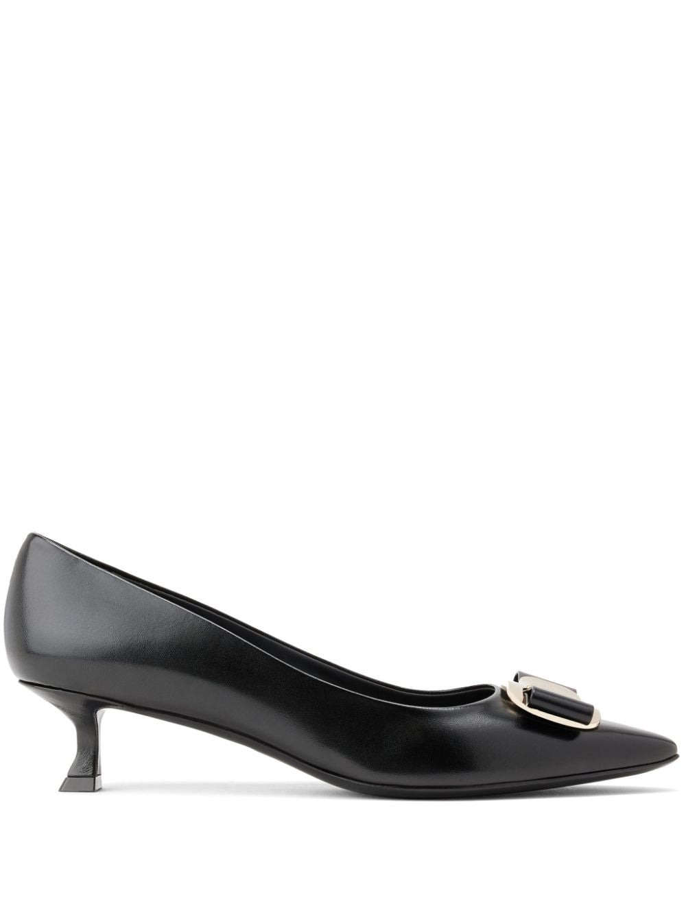 Black Leather Signature Vara Bow Detail Kitten Heel Pumps