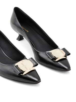 Black Leather Signature Vara Bow Detail Kitten Heel Pumps