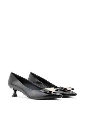 Black Leather Signature Vara Bow Detail Kitten Heel Pumps