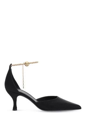 أحذية كعب حريرية أنيقة باللون الأسود مع سلسلة ذهبية للنساء