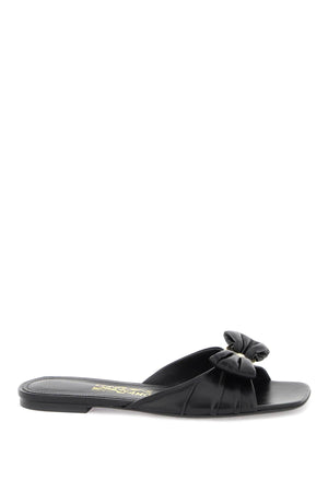 FERRAGAMO Classic Black Nappa Leather Slide Sandals for Women with Bow Detail