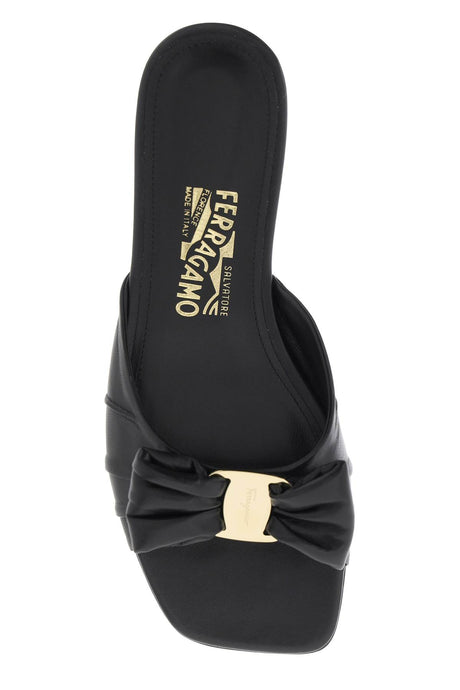 FERRAGAMO Classic Black Nappa Leather Slide Sandals for Women with Bow Detail