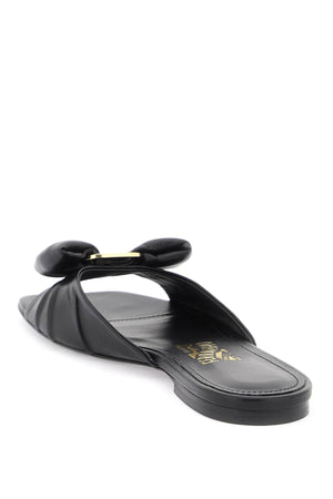 FERRAGAMO Classic Black Nappa Leather Slide Sandals for Women with Bow Detail