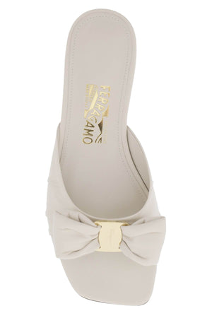 FERRAGAMO Elegant Nappa Leather Slide Sandals with Bow Detail for Women - White