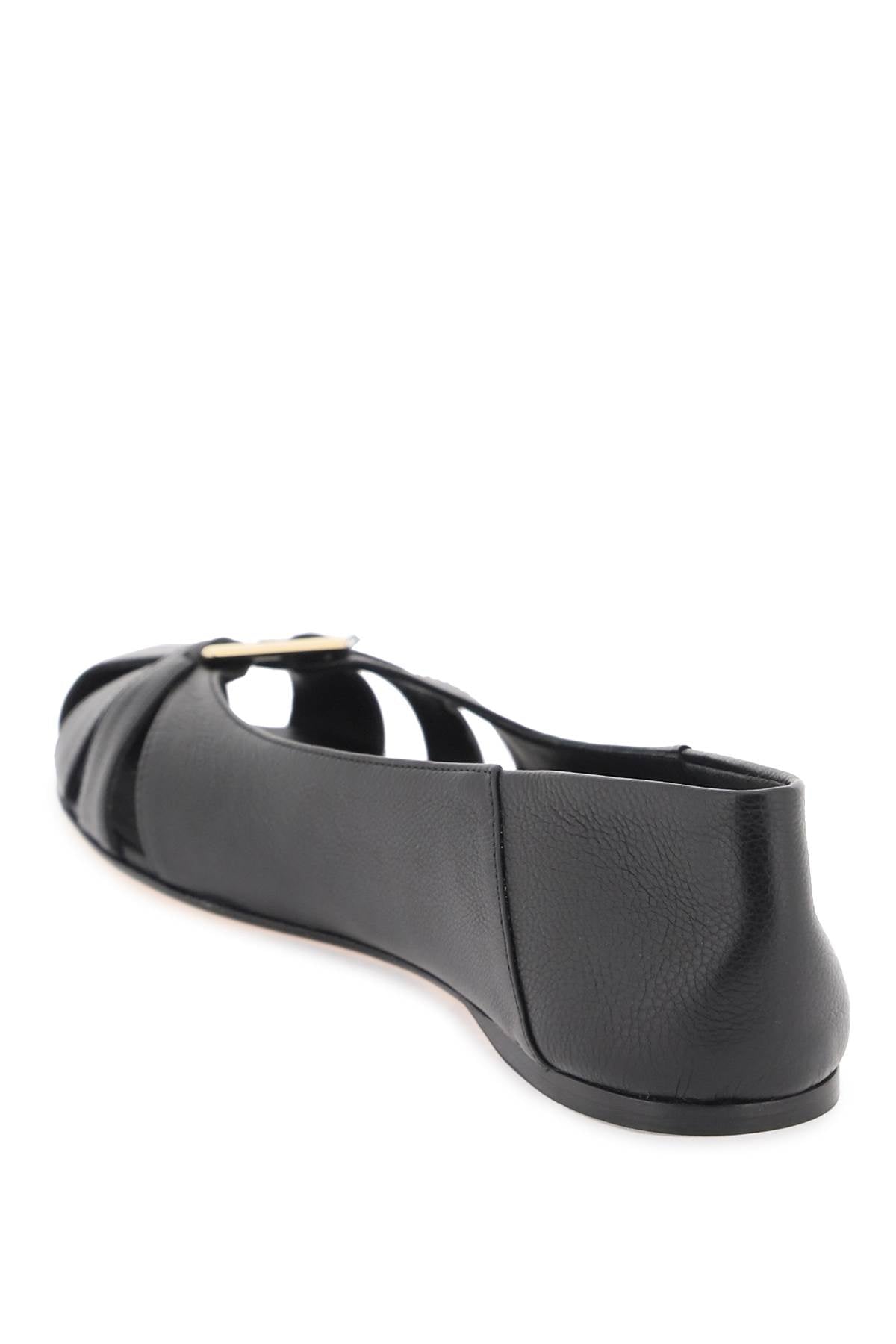 FERRAGAMO Elegant Black Leather Ballet Flats with Iconic Gancini Hook for Women