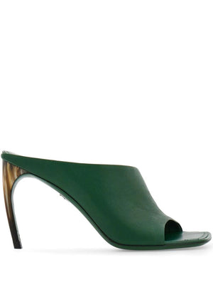 FERRAGAMO Green Nappa Leather Curved Heel Sandals for Women
