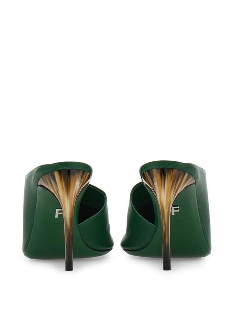 FERRAGAMO Green Nappa Leather Curved Heel Sandals for Women
