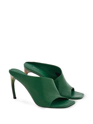 FERRAGAMO Green Nappa Leather Curved Heel Sandals for Women