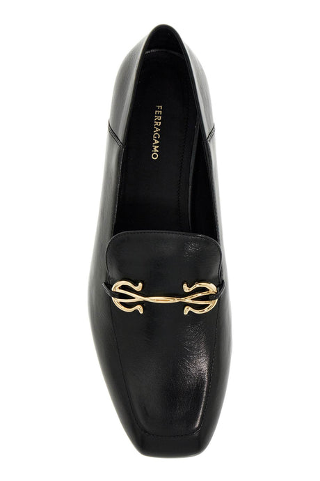 FERRAGAMO Elegant Leather Loafers with Golden Charm