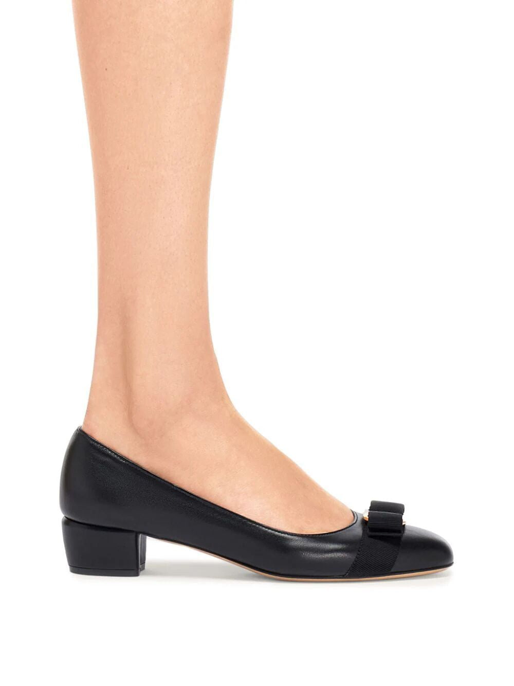 FERRAGAMO Elegant Bow Pumps | Classic Black Leather Sandals for Women | FW24 Collection