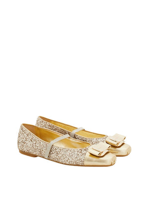 FERRAGAMO Metallic Vara Ballerina Shoes for Women