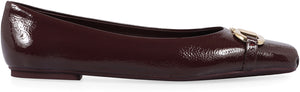 Ferragamo Elegant Leather Ballet Flats with Metal Accents