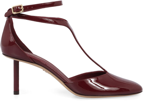 Ferragamo Patent Leather T-Strap Pumps with Adjustable Ankle Strap