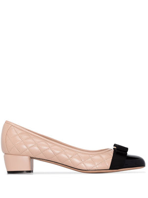 FERRAGAMO Chic Blush-Pink Quilted Leather Pumps with Bow Detail