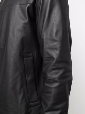 EMPORIO ARMANI Men's Black Leather Blouson Jacket for SS24