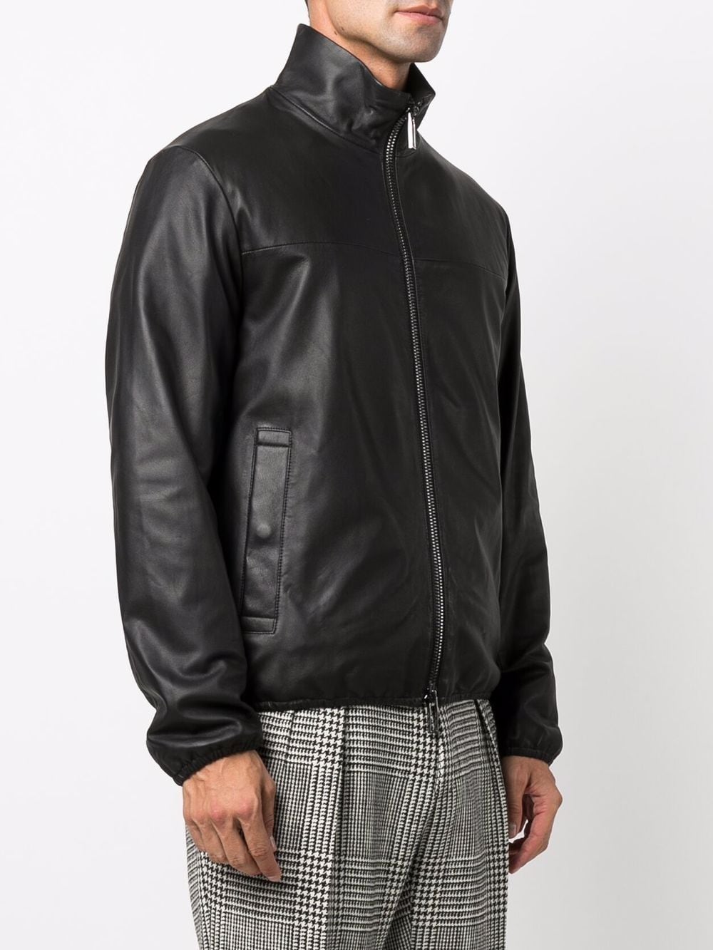 EMPORIO ARMANI Men's Black Leather Blouson Jacket for SS24