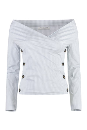 PHILOSOPHY DI LORENZO SERAFINI Light Blue Crepe Blouse with Side Button Fastening for Women