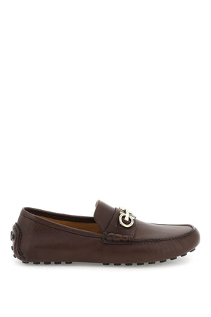 FERRAGAMO Men's Brown Leather Gancini Hook Loafers for SS24