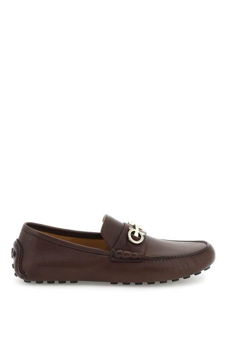 FERRAGAMO Men's Brown Leather Gancini Hook Loafers for SS24