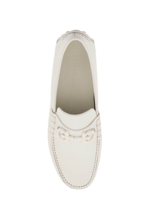 Iconic White Leather Loafers with Gancini Hook Detail for Men