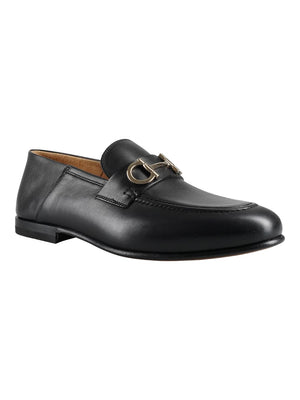 FERRAGAMO Men's Black Gancini Hook Leather Loafers for SS23
