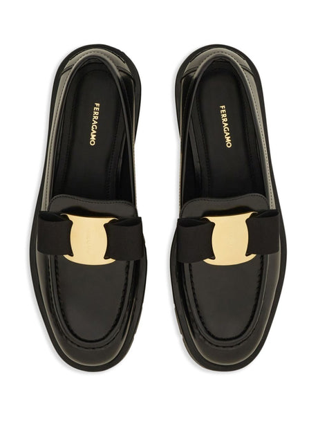 Ferragamo Chunky Leather Loafers with Bow - 2 cm Heel