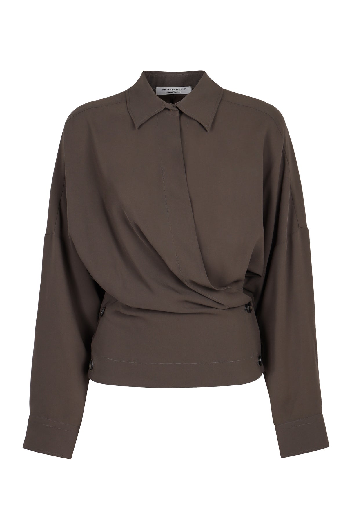 PHILOSOPHY DI LORENZO SERAFINI Elegant Pleated Blouse with Classic Collar