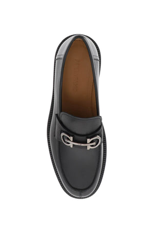 FERRAGAMO Men's Black Gancini Hook Loafers | Smooth Leather | SS24