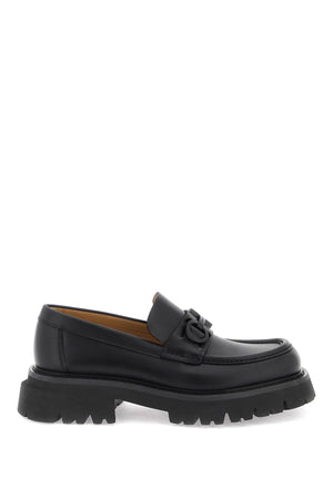 FERRAGAMO Classic Black Leather Gancini Hook Loafers for Men